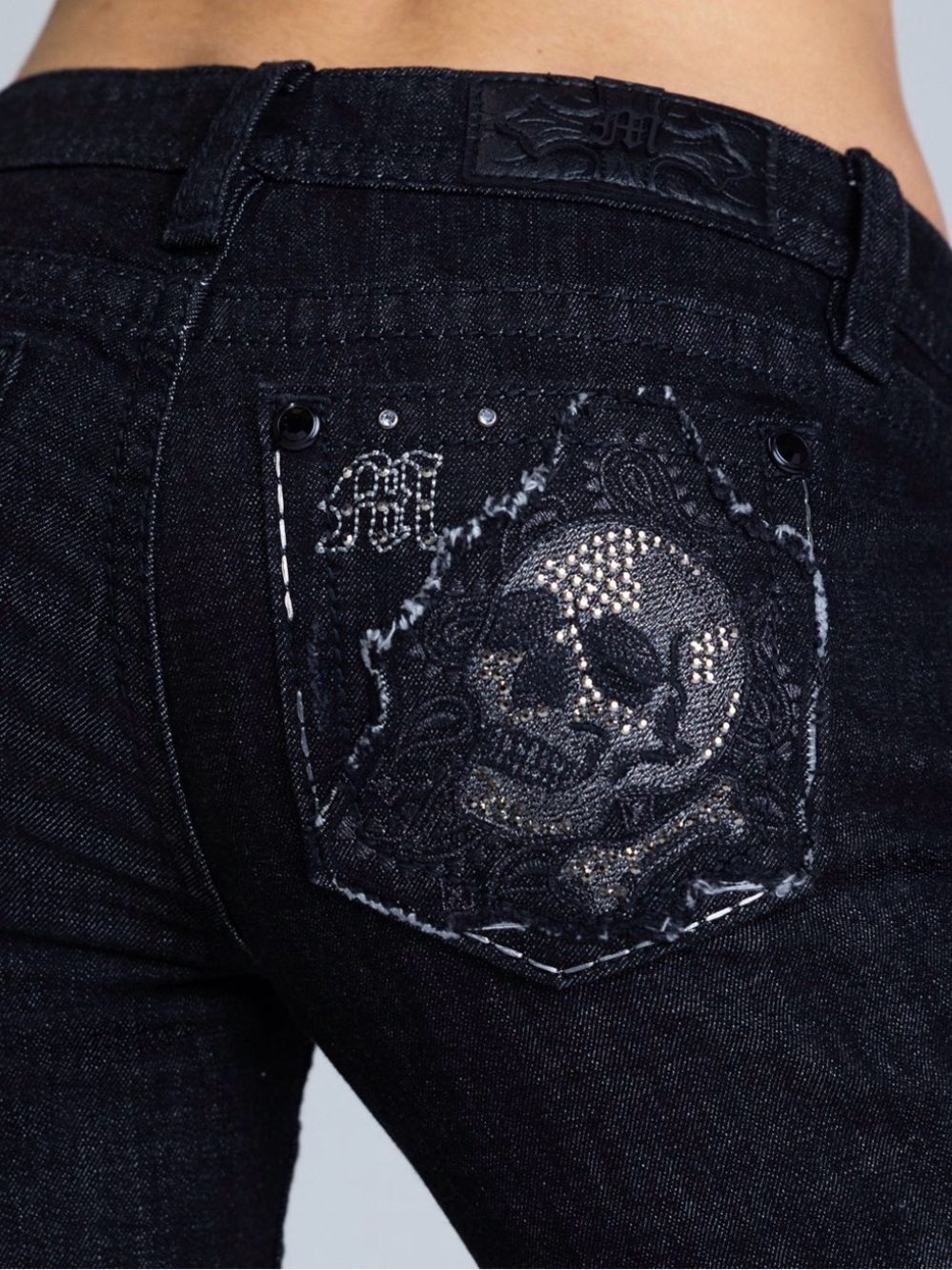 Miss Me Black Boot Cut Jeans with Embellished Skull Pocket